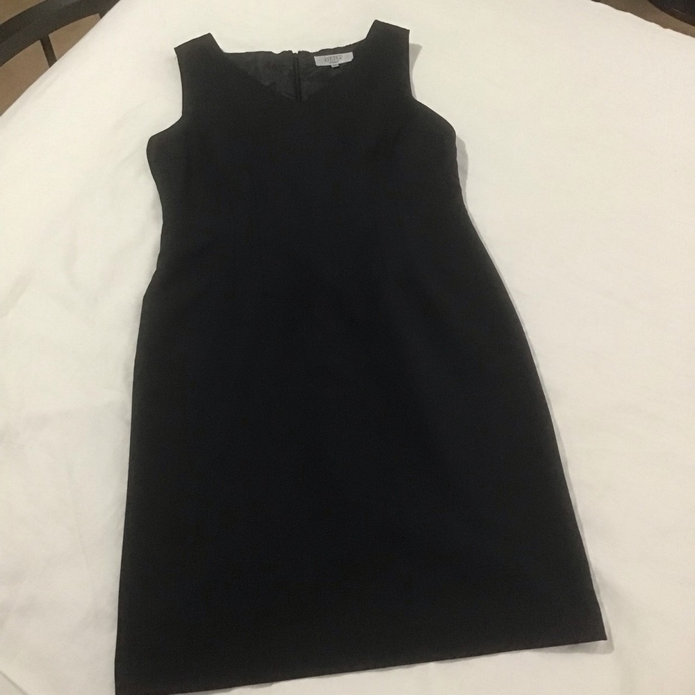 Kasper Black  Sleeveless Split V Neck Neck Crepe Sheath Dress, Size 12